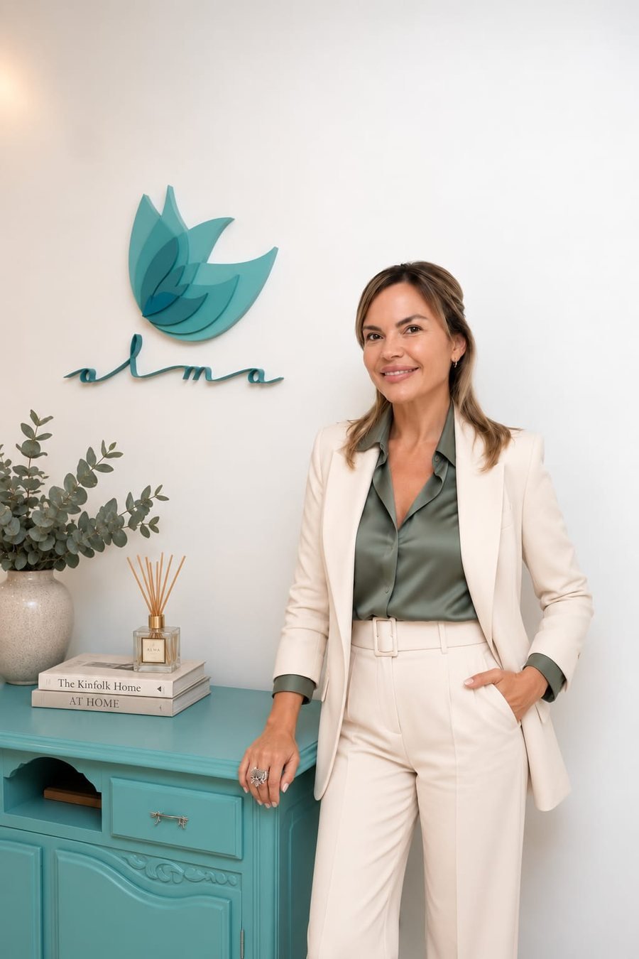 Lic. Alejandra Rivera, directora de Alma Nutrición y creadora del Método Alma, junto al logo de Alma